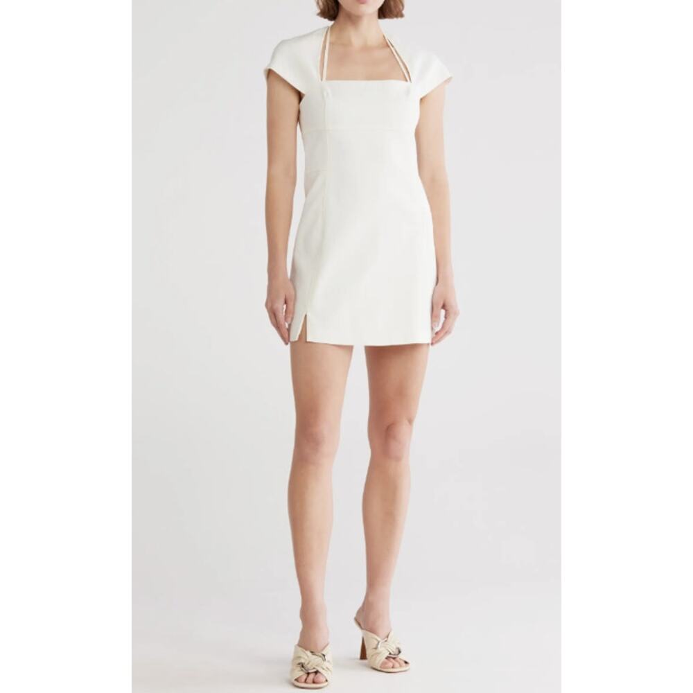 Cult Gaia Lenora Short Sleeve Minidress with Halter Strap Detail Side Slit Large